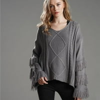 Riforla ženska jesen i zimski modni pleteni džemperi ženski pulover džemper sivi m