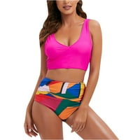 Lilgiuy Fashion Women Split kupaći kostimi s high-aflat za ispis boja koje odgovara šarmantnim kupaćim kostimi za trbuh bikinija