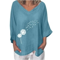Slatke bluze za žene modni ljetni V-izrez kratki rukav za ispis ležerne majice