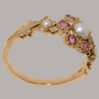 British Made Hather Rose Gold kultivirani biser i ružičasti turmalinski Ženski prsten - Veličine opcije - Veličina 9