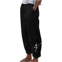 Ženska elastična struka Slabane hlače za žene ured za žene Capri hlače sa džepovima širokog nogu casual mekog hlača lagana kapris