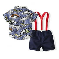 1-6t Ljeto Toddler odijelo za djecu za djecu Dizalice s kratkim rukavima Slatka crtani Dinosaur Bowtie majica + ukupni kratkih hlača