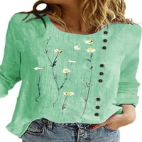 Groanlook dame majica cvjetni print ljetni vrhovi dugih rukava prozračna majica posada izrez za žene labave baggy casual osnovni zeleni 4xl