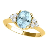 Aonejewelry 1. Karat Aquamarine & Diamond Gemstone prsten u čvrstom žutom zlatu od 10k