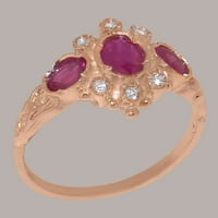 Britanci napravio 9K ružičasto zlatni ženski prsten Prirodni rubin i dijamantni prsten - veličine Opcije - veličine 7.5