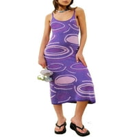 Ispis Knit Bodycon haljina za žene Y2K izdubljene špagete remen midi haljine ljetna haljina za plažu ljubičasta xxl