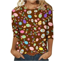 Ženske majice Plus size Ljeto Ženski modni kratki rukav retro okruglih vrata ispisani labavi vrhovi bluza tri četvrtine rukava