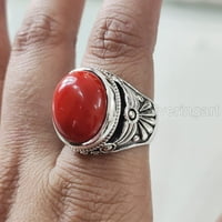 CORAL MANS prsten, prirodni crveni koraljni prsten, uniseni nakit, srebrni prsten, srebrni prsten, rođendanski poklon, teški muški prsten, arapski dizajn, prsten od osmanskog stila, Ring, Turska mens ring