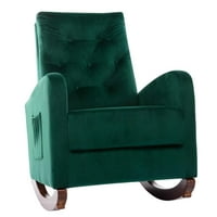 Kolica za ljuljanje, velvet Tkanina naglasak fotelja, visoka leđa stolica za ljuljanje rasadnika sa gumenim drvenim nogama, drveno obloženo sjedalo sa džepom s 2 bočnog, glider stolica za rasadnici, zelena
