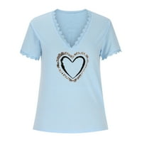 Ženska majica Ležerne prilične modne ljetne V-izrez Print kratkih rukava Bluze za bluze za žene Dressy Casual, Light Blue, XXL