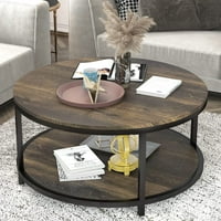 Okrugli sto, kava za dnevni boravak, dvostrano rustikalno drvo radne površine i čvrste metalne noge Tabela Modern Design Home Namještaj sa policama za skladištenje
