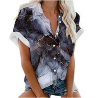 Zpanxa plus vrhovi veličine za žene Ljeto V-izrez kratkih rukava cvjetni otisnuti uzorak casual vrhovi bluza za ispis majica Grey M