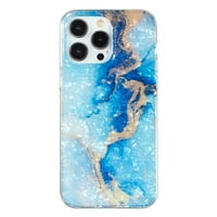 Feishell Glitter Seashell futrola za teksturu za iPhone pro, otporan na udarce lagano stilski blagi šareni mramorni cvjetni uzorak slim fit futrola protiv ogrebotine, plavi i zlatni mramor