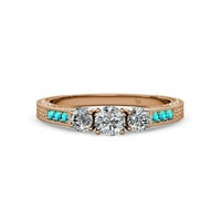 Diamond Milgrain Tri kameni prsten sa Londonom Blue Topaz na bočnoj traci 0. CT TW 14K Rose Gold.Size 6.5
