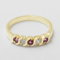 Britanci napravio je 10k žuto zlato prirodno ružičasti turmalin i dijamantni ženski vječni prsten - Opcije veličine - veličine za dostupnost