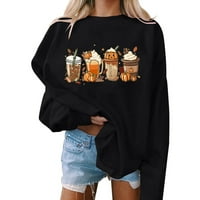 Ženske zimske vrhove i dukseve Crewneck Fall Outfits Basic Halloween bundeve pulover Lagane prevelike dukseve GRAFIC PRINT dukserirt Slatka odjeća s dugim rukavima crna L