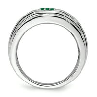 Čvrsti 14K bijeli zlatni simulirani smaragdni muški prsten