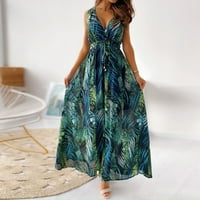 Ženski sarode za ljetne ležerne ljetne haljine za žene Flutter Boho haljina zelena 2xl