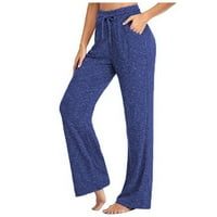 Široke pantalone za žene Dressy Ležerne prilike sa džepovima Vježbajte visoki struk visokog uspona opušteno fit baggy široka noga casual joga atletički dugi pantski modni hlače 46-plavi XL