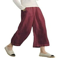 Ženske pamučne posteljine kapri obrezirane hlače na sredini struka palazza pantalone sa džepovima Ljeto u boji pune boje casual labave pantalone