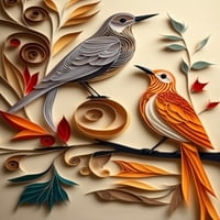 Ptice u papiru - Quilled ptice platnena zidna umjetnost