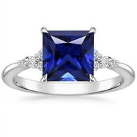 5. CT Marquise i okrugli dijamanti Prsten sa princezom plavom safirom, veličine 6.5