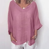 Ženske vrhove pluge za bluzu od V-izreza od tiskane žene ljetne majice s dugim rukavima ružičasta 4xl