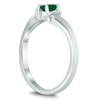 Ženski 5x smaragdni i dijamantni valni prsten u 10K bijelom zlatu