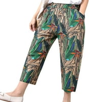 Žene Casual Tappered Pamučne hlače Labavi ispisani džepovi elastičnih struka obrezanog pantalona Hip Hop