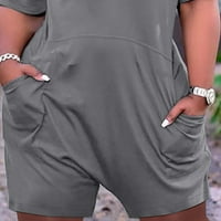 Ženske hlače Ležerne prilike Plus Plus Veličina Kratki kombinezon za žene V izrez Ljeto Zip Casual Pocket Klekni kratki rukav sa džepovima Siva 16