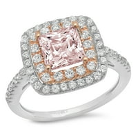 2.16ct Princess rez ružičasti simulirani dijamant 18k dok je ruža zlatna godišnjica angažman halo prstena veličine 7.25