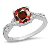 Kolekcija Dazzlingock 10K Cushion Garnet & okrugli Diamond Dame Swirl zaručni prsten, bijelo zlato, veličine 7