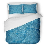 Posteljina set siva plava i bijela mapa grada Londona sa dobro organiziranim odvojenim slojevima stare dvostruke veličine prekrivača sa jastukom za kućnu posteljinu ukras u sobi