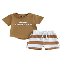 TODDLER Baby Boy Summer Odjeća Kratko rukava Pismo Ispis Torbe vrhovi Striped elastične kratke hlače Slatka odjeća