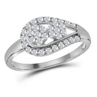 14k bijeli zlatni okrugli dijamant 2-kamen klasterski prsten CTTW