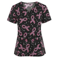 Ženski vrhovi kratkih rukava odštampana bluza Ležerne prilike za žene Ljeto okrugle izreze majice Tuničke košulje ružičaste s