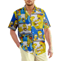 FNNKO Muške i dječake Havajske košulje Simpsons je ispisano redovno fit casual majica s kratkim rukavima niz havajska majica ljetne na plaži Bože za boj