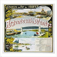Vintage francuski vlak Travel Poster Argenteuil a Mantes Coastline brodovi 20x30