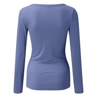 Košulje za žene Ženske solidne boje V-izrez Torbe s dugim rukavima majice Ležerne prilike sa labavim majicama za žene Poliester Plava L