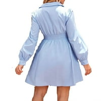Ženska casual ravnica zarezana linija dugih rukava Blue Maternity haljine XXL