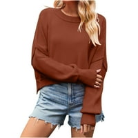 Zunfeo džemper za žene- casual crew vrat čvrsti pleteni vrhovi labavi fit dugi rukav ublažava u trendovskim jeseni crveni l