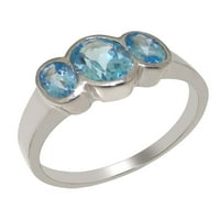 Britanci napravili tradicionalni čvrsti 9k bijeli zlatni prsten s prirodnim plavim Topazom Womens Wingens Remise - Opcije veličine - Veličina 4,25