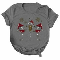 Ženski božićni stakleni pahuljivi snjegović print o ovratniku majica bluza kratki rukav ženski svileni vrhovi