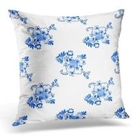 Akvarelni uzorak Delft plavi stil Tradicionalni holandski cvjetni s cvijećem i pupoljcima Cobalt na bijelom jastuku