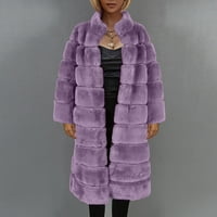 Ženska nejasna ovratnik od runa Otvoreni prednji kaput kaput od vunene vunene jakne za zimsku odjeću ljubičasta XL OP687