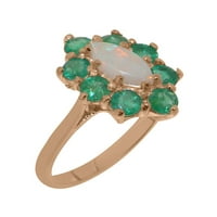 Britanci izrađeni tradicionalni čvrsti čvrsti 14K ružični zlatni prsten sa prirodnim i smaragdnim ženskim prstenom - veličine opcija - veličine 4,25