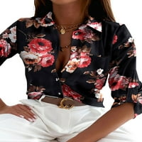 Ženska cvjetna gumba s dugim rukavima Majica TOPS Ladies casual ured Tunic Bluza