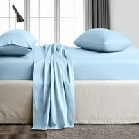 Twin-XL Veličina egipatska pamučna posteljina, luksuzni set lima sa dubokim džepom - 400TC Udoban i strojni listovi za pranje - svijetlo plava čvrsto