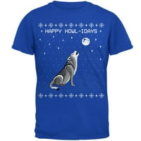Happy Howl-idatiji Holidaci Wolf Ugly Božićni džemper Muška meka majica Royal X-LG