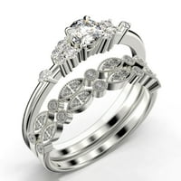 Sol i biber minimalistički 1. karat okrugli rez dijamantski prsten za angažman, dainty vjenčani prsten u 10k čvrsto bijelo zlato, obećavajući prsten, obljetni prsten, trio set, podudaranje
